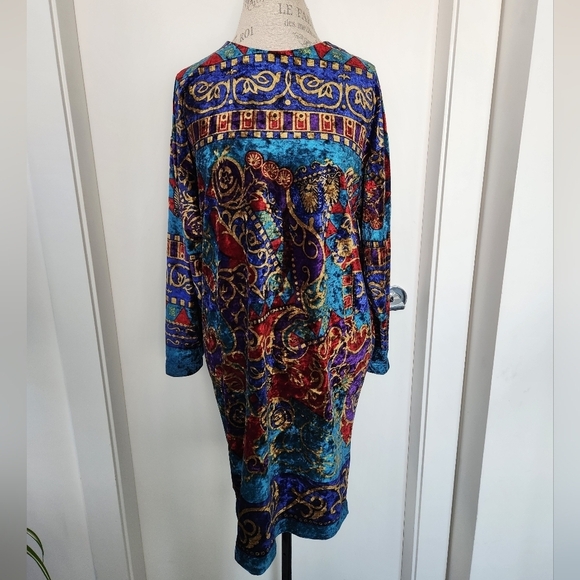 80s velour pattern dress - Picture 1 of 7